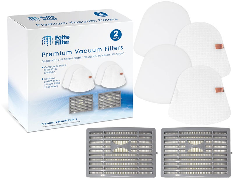 Fette Filter â€“ Vacuum Filter Kit Compatible with Shark Navigator Powered Lift-Away, 2 HEPA and 2 Foam & 2 Felt Filter Sets for Models #'s NV581, NV581Q, NV586 Compare to Part # XFFT580, XHEP580. - Image 1